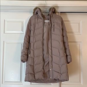 Calvin Klein Faux-Fur Hooded Chevron Puffer Coat
